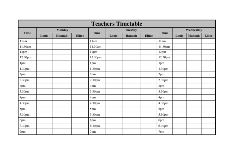 Weekly Teachers Timetable Overview | PDF | Language Arts & Discipline