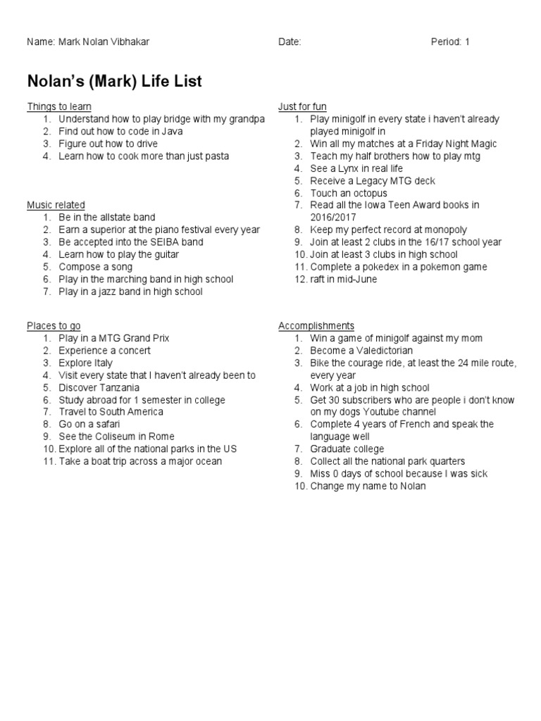Lifelisttemplate Markvibhakar | PDF | Cooking, Food & Wine | Language ...