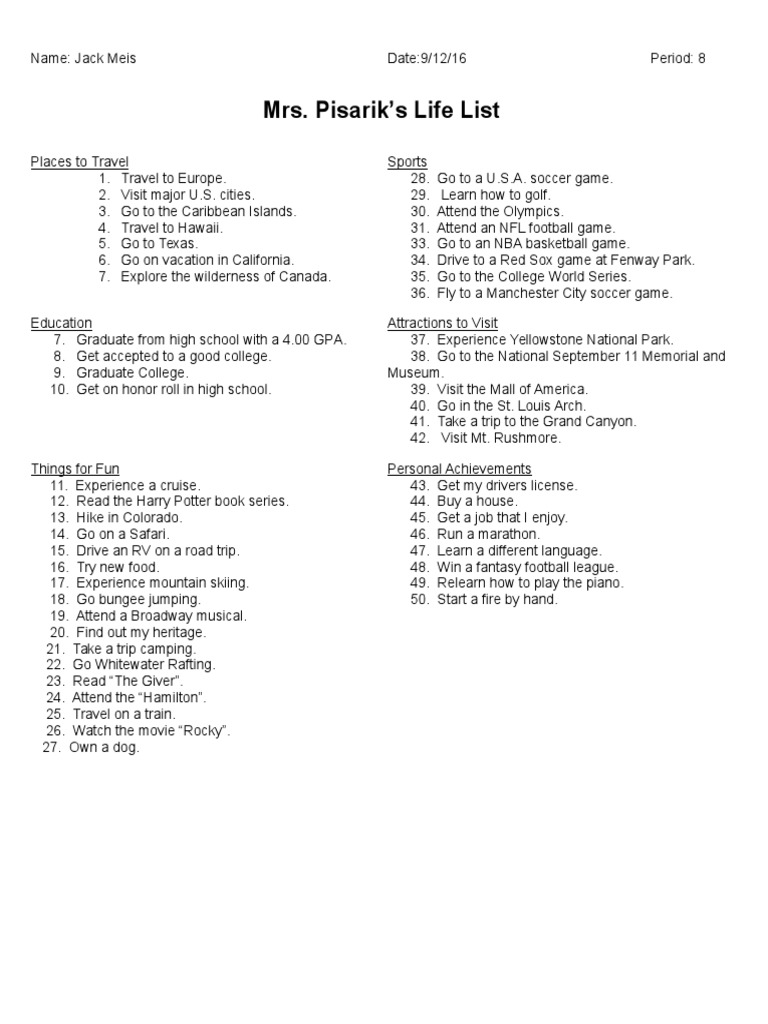 Lifelisttemplate Jackmeis | PDF | Travel