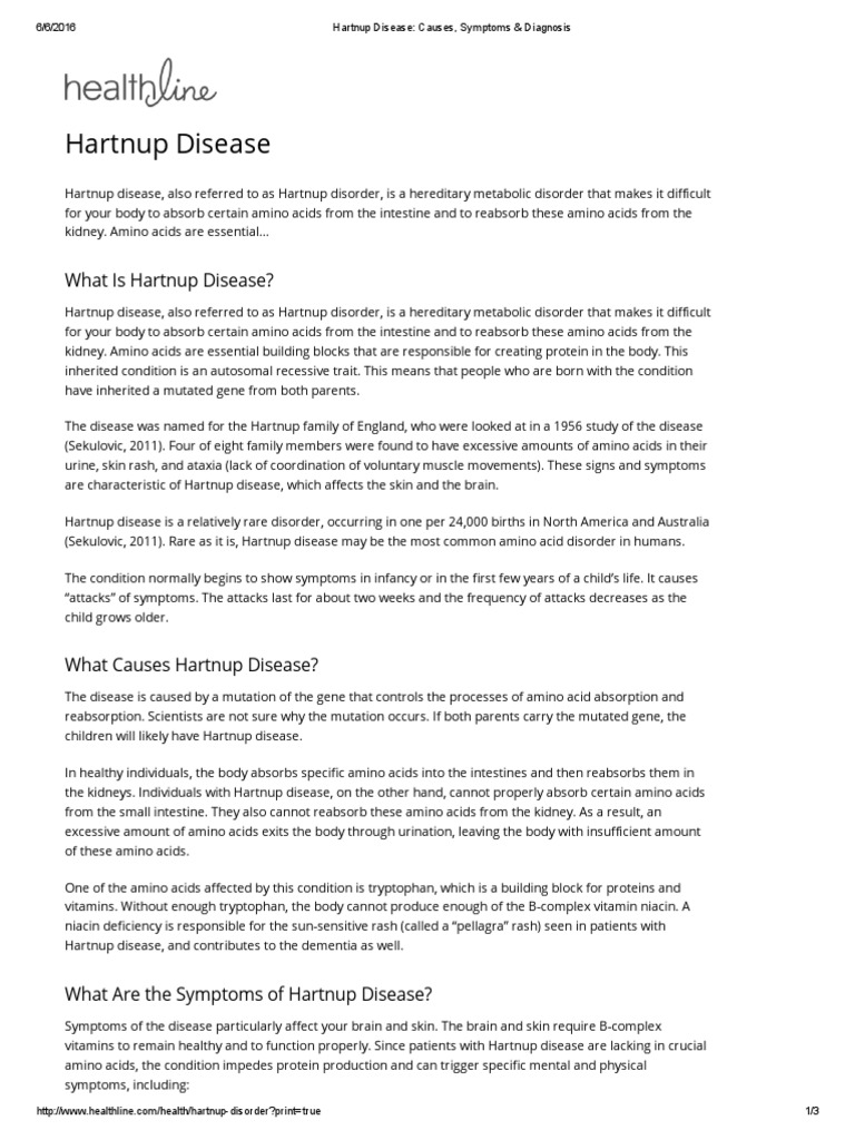 Hartnup Disease - Causes, Symptoms & Diagnosis | PDF | Medical ...
