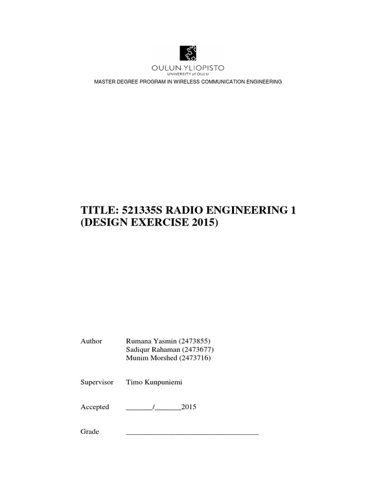 Radio Engineering Design Exercise 2015 PDF Amplifier Electronic