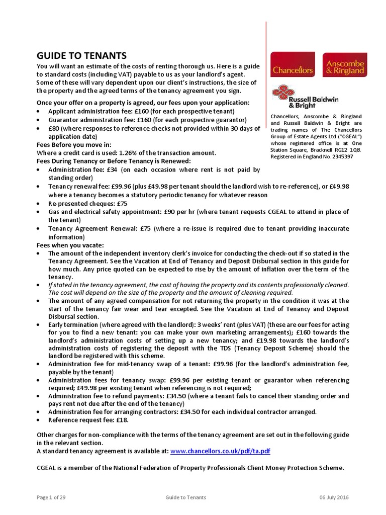 Tenant Cost Guide and Fees Overview | PDF | Leasehold Estate | Landlord
