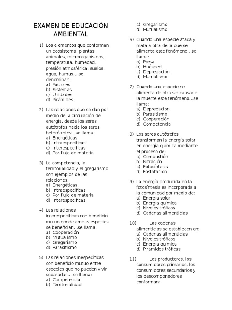 Examen Octubre | PDF | Entorno natural | Ecología