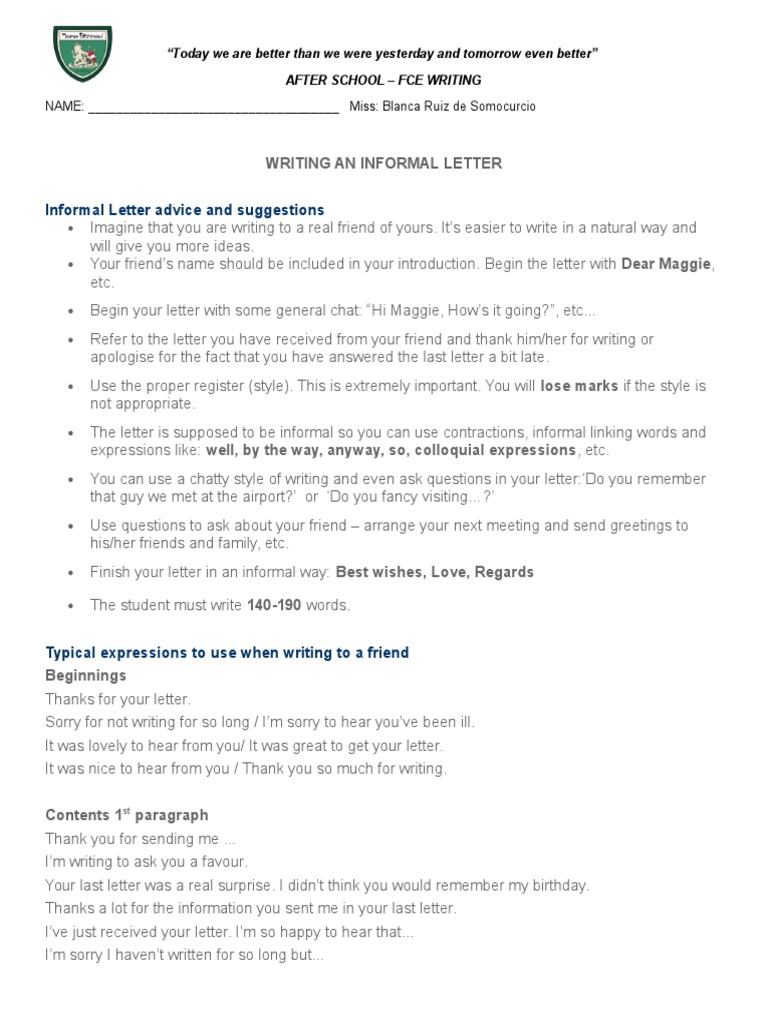 Writing Informal Letters Guide | PDF