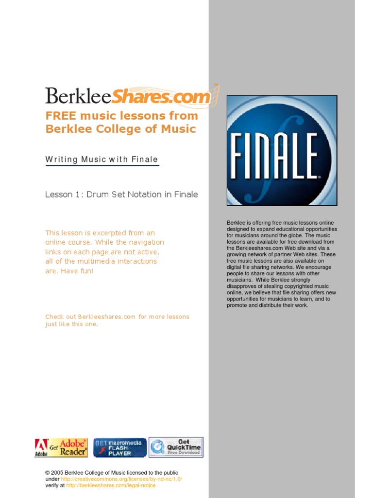Berklee Drum Notation Finale PDF Songwriter Drum Kit