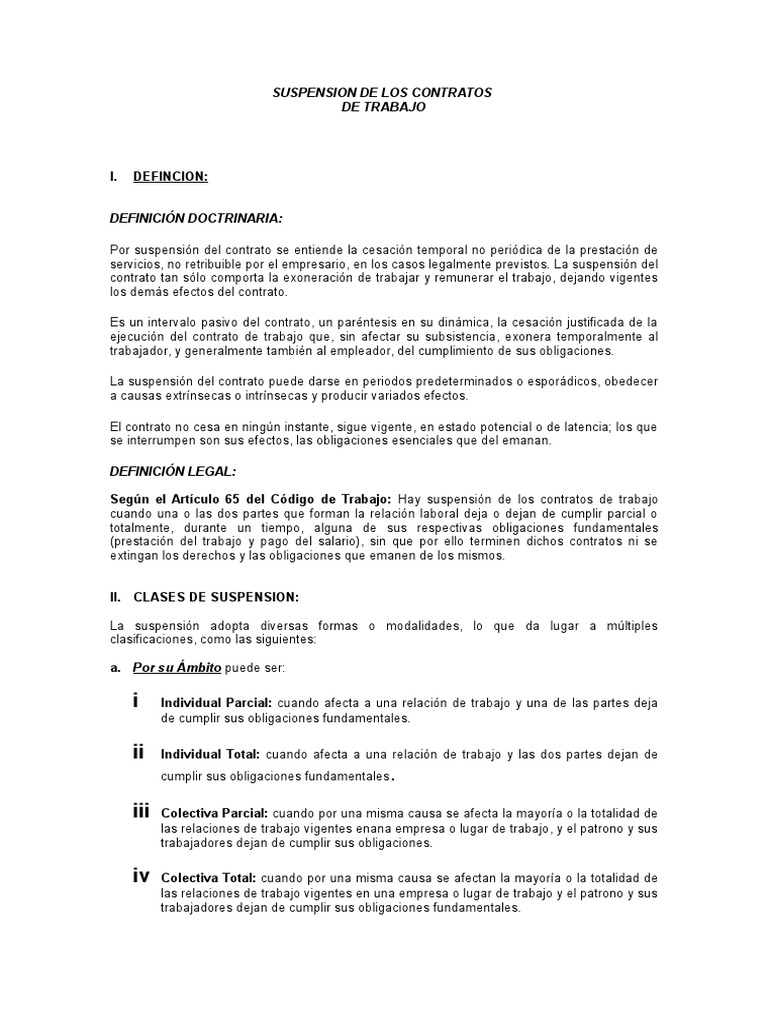 Suspension de Los Contratos de Trabajo Labour Law Salary