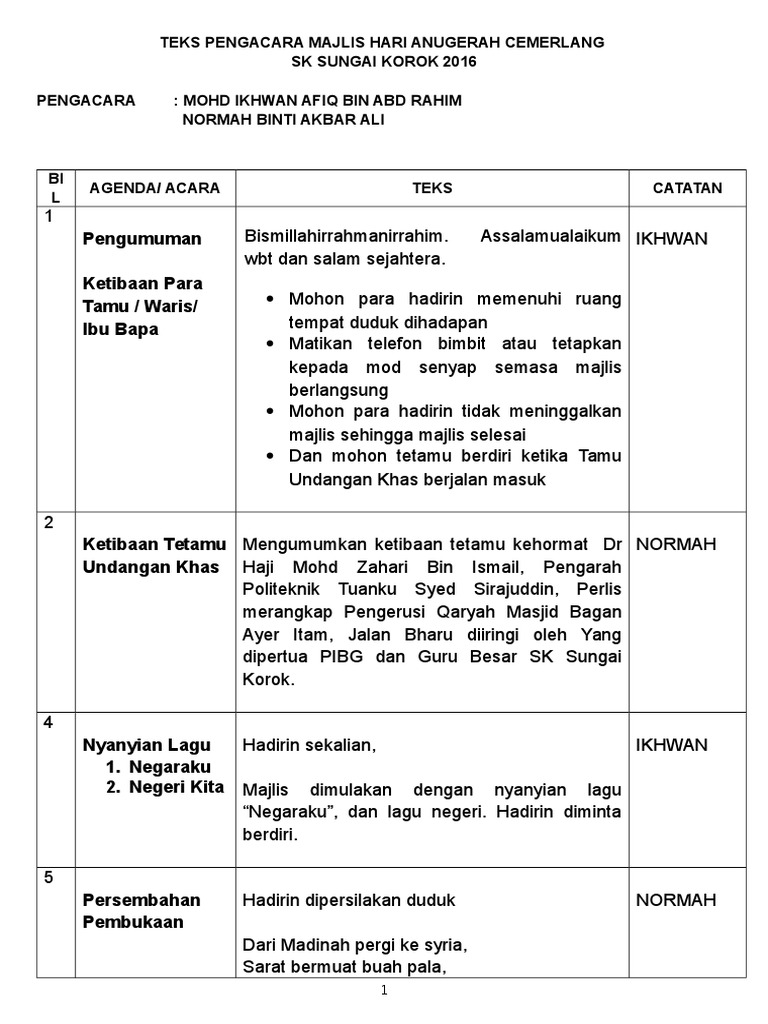 Teks Pengacara Majlis Anugerah Cemerlang 2016  PDF