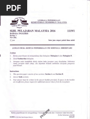 Kertas Sebenar Spm 2016 Bahasa Inggeris 1119 1 Pdf Communication Learning