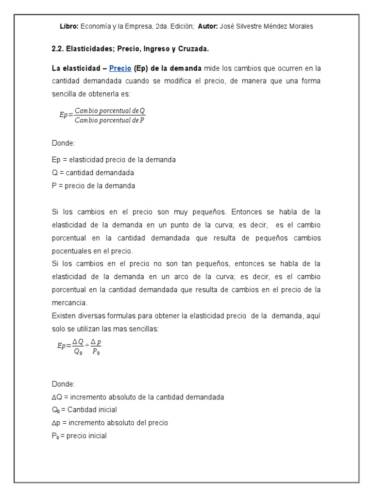Elasticidades: Precio, Ingreso y Cruzada | PDF | Elasticidad (economía ...