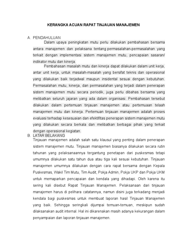 Kerangka Acuan Rapat Tinjauan Manajemen