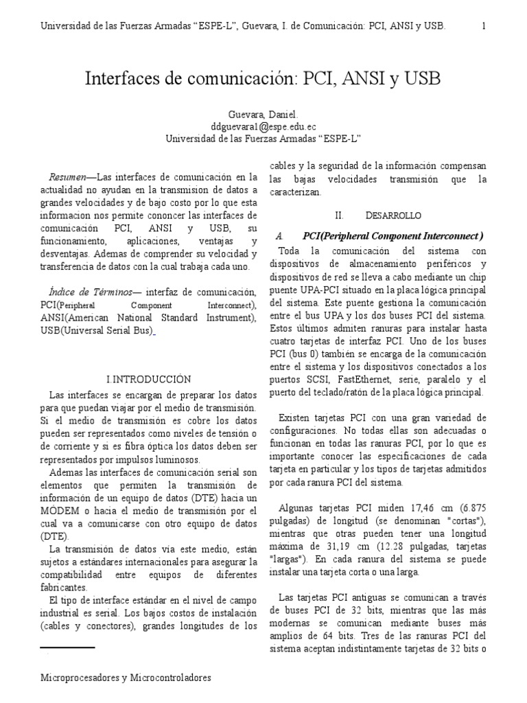 Interfaces de Comunicación: PCI, ANSI y USB | PDF | USB | Red de ...