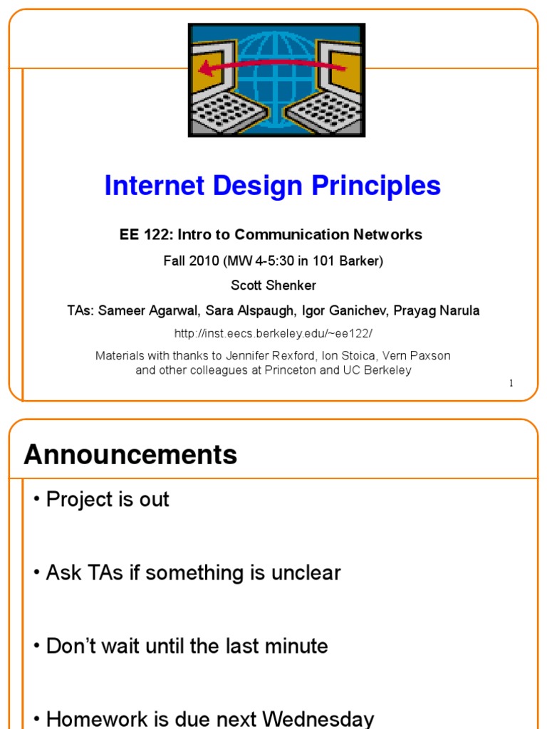 Internet Design Principles: EE 122: Intro To Communication Networks ...