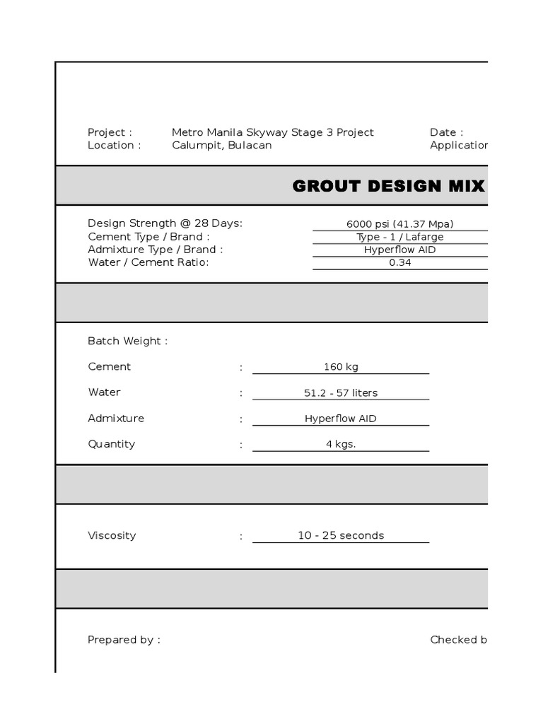 Grout Mix Design PDF