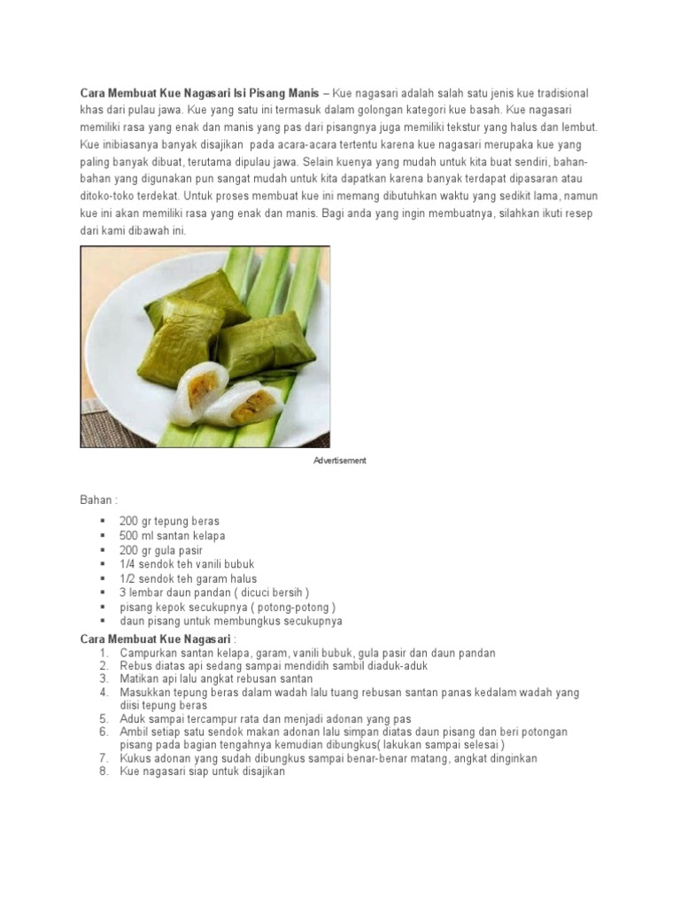 Cara Membuat Kue Nagasari Isi Pisang Manis | PDF
