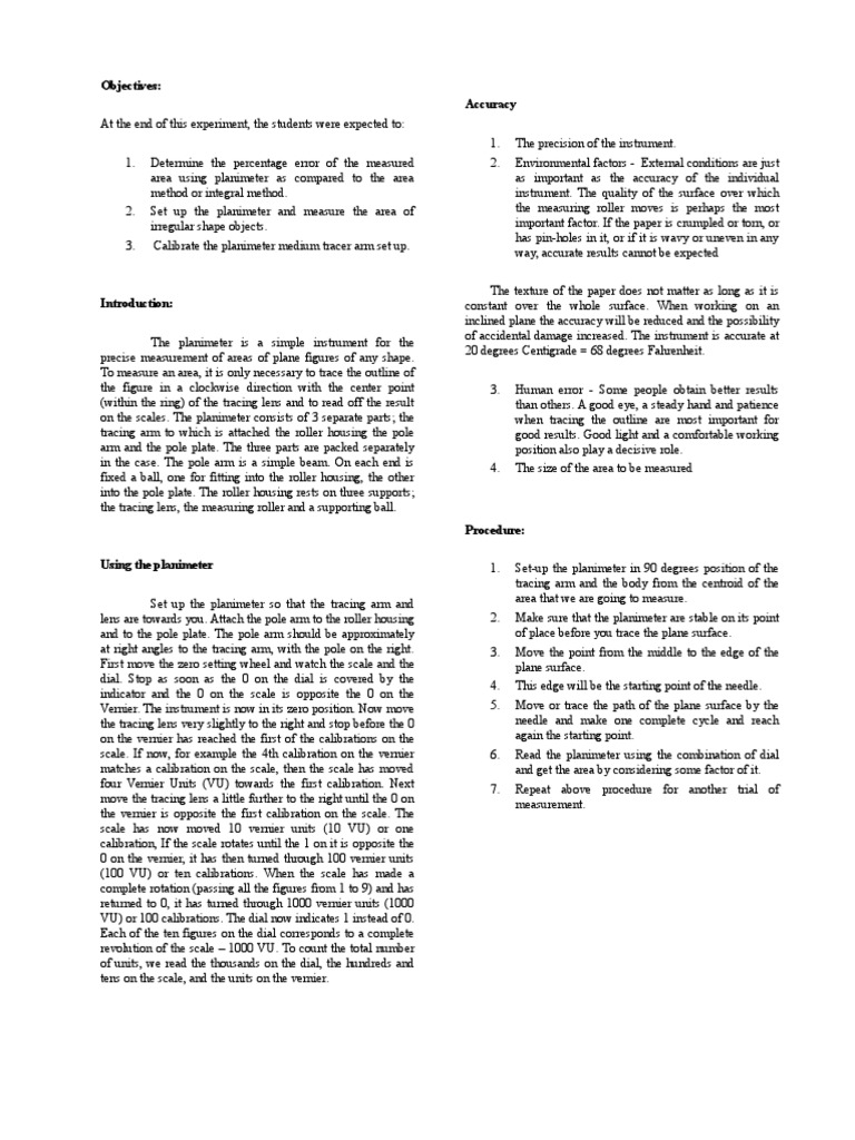 Using a Planimeter for Area Measurement | PDF