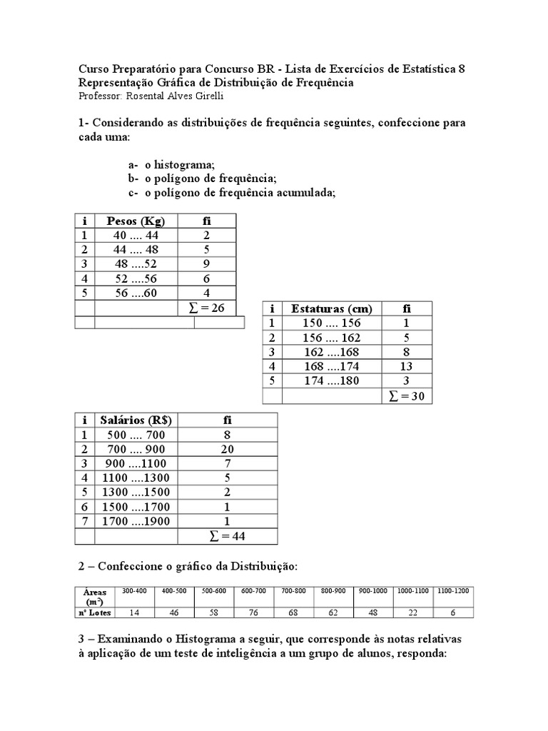 Exercícios de Estatística 8 | PDF