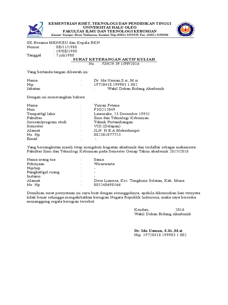 Surat Keterangan Aktif Kuliah Yusmandocx