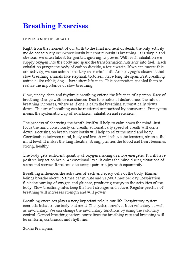 Breathing Exercises | Download Free PDF | Breathing | Primate Anatomy
