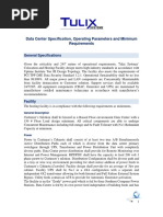 Data Center Specification, Operating Parameters and Minimum Requirements