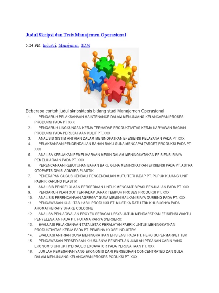 Judul Skripsi Dan Tesis Manajemen Operasional
