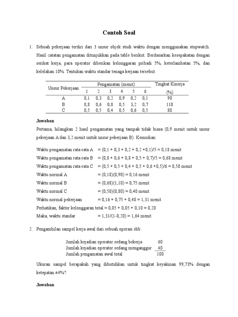 Pengukuran Kerja Contoh Soal