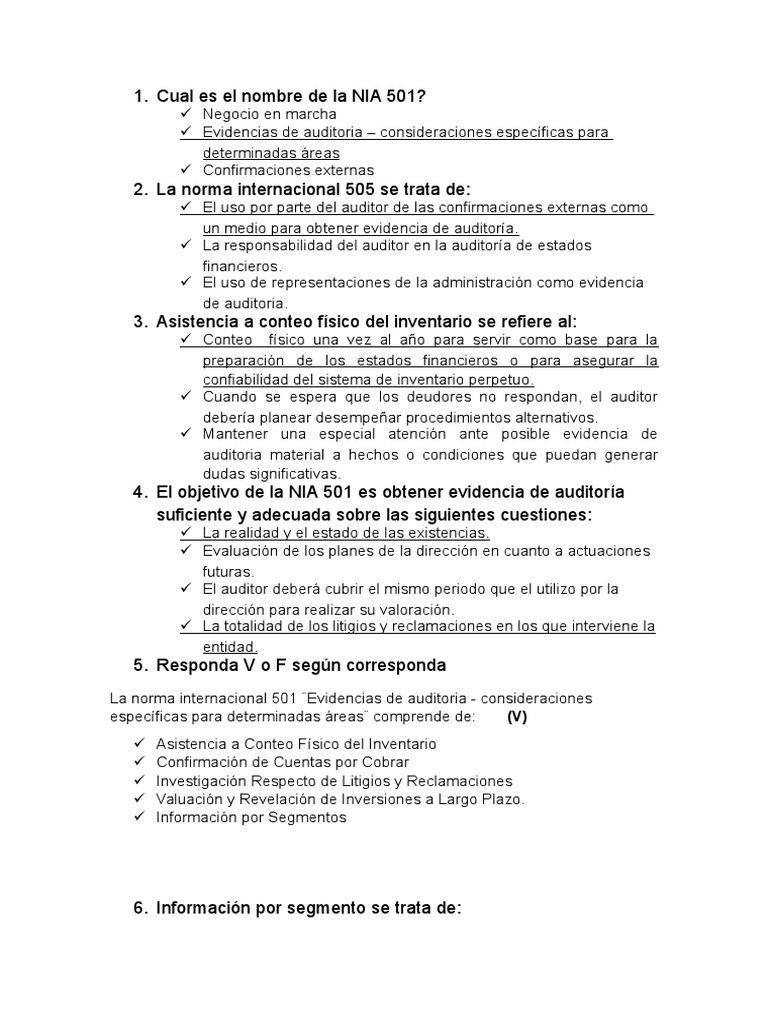 Preguntas Nia 570 y 580 | PDF | Auditoría financiera | Contralor