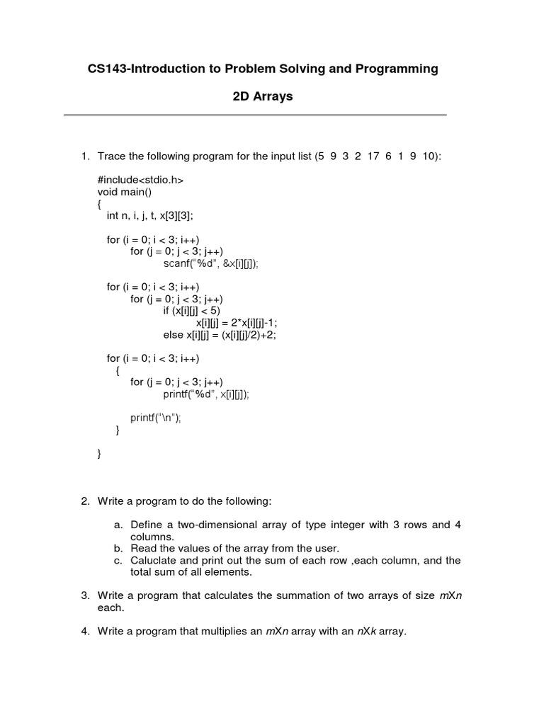2D Arrays: Problem Solving in C | PDF | Computers | Technology ...