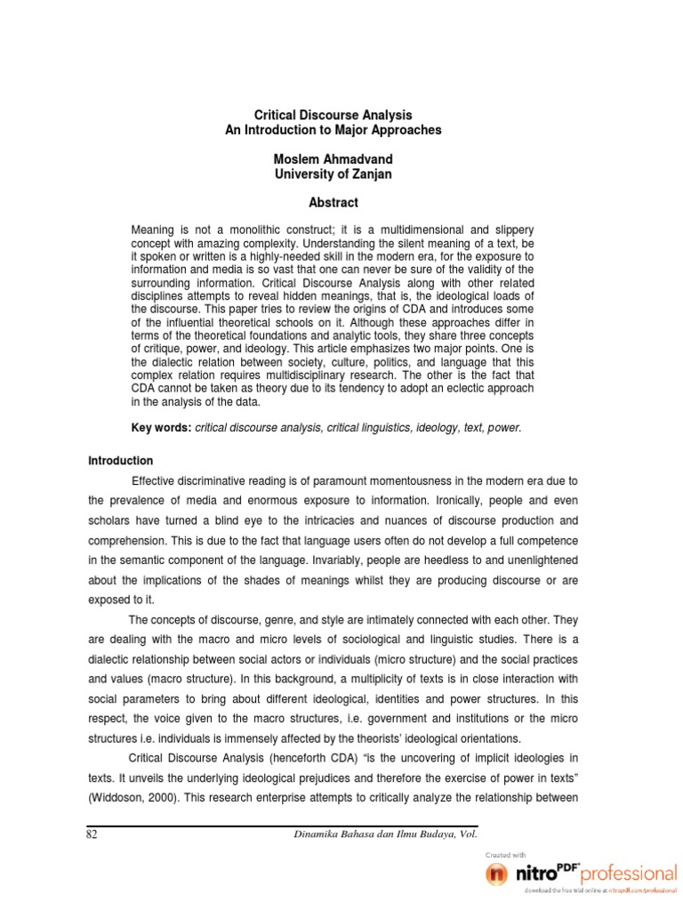 Approaches To CDA PDF Discourse Linguistics