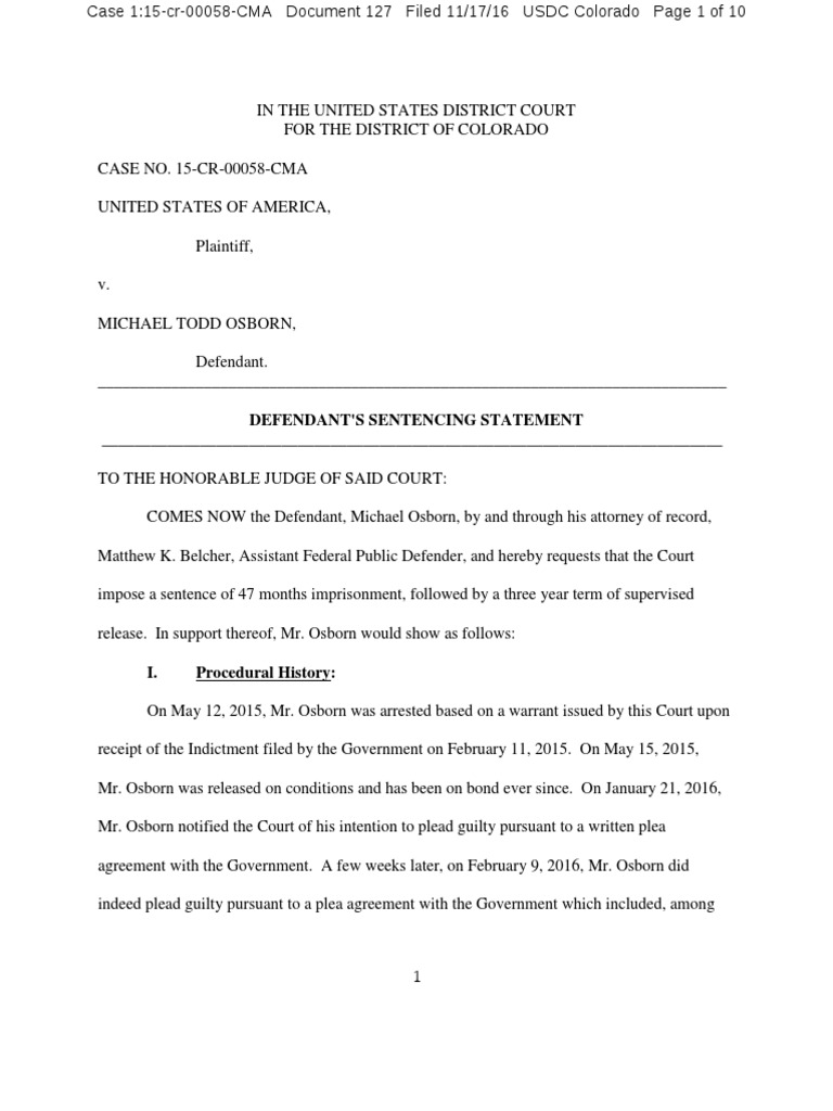 Osborn's Presentencing Hearing Statement Plea Plea Bargain