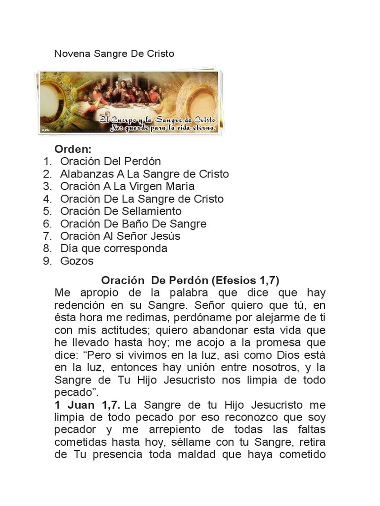 Novena a la Sangre de Cristo | PDF | Cristo (título) | Oración