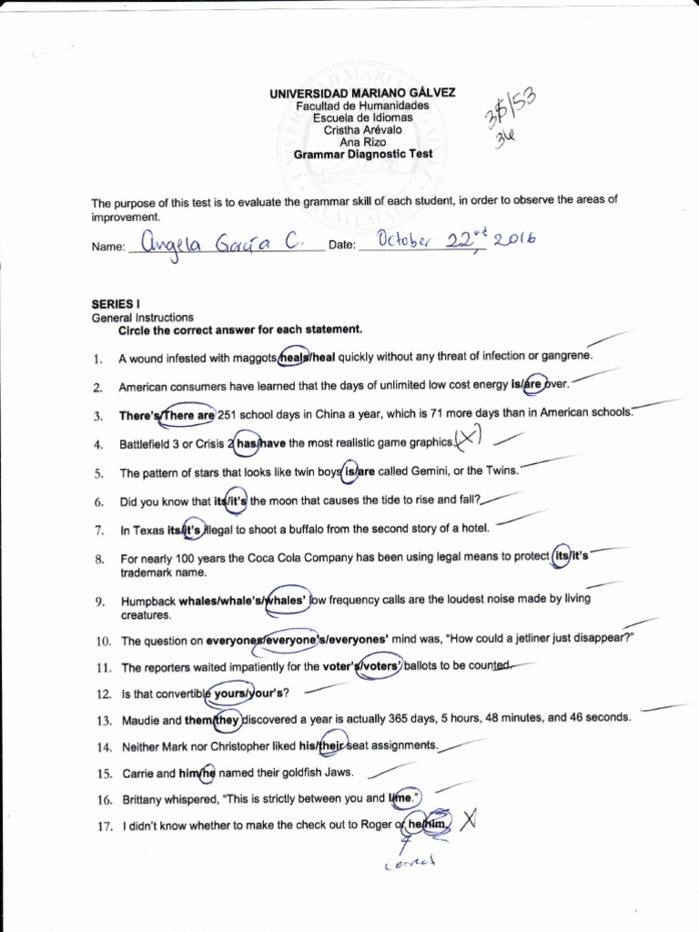 Grammar Diagnostic Test 1 | PDF | Science & Mathematics