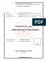 Head Loss Due To Pipe Fittings: Experiment No. - 12-B