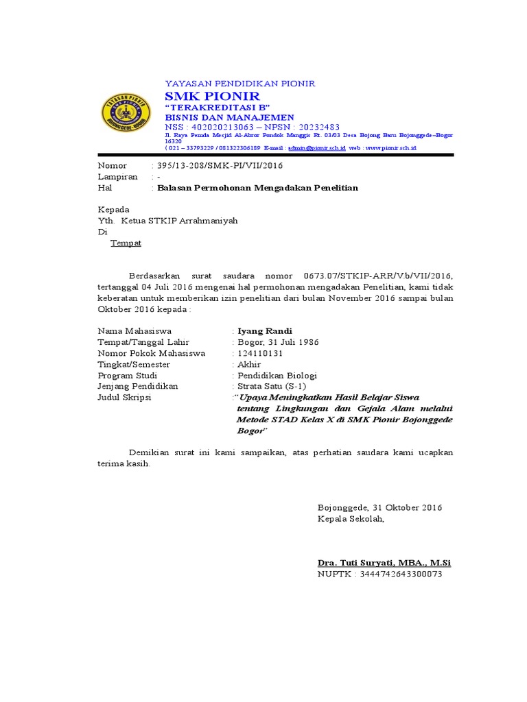 Contoh Surat Observasi - Homecare24
