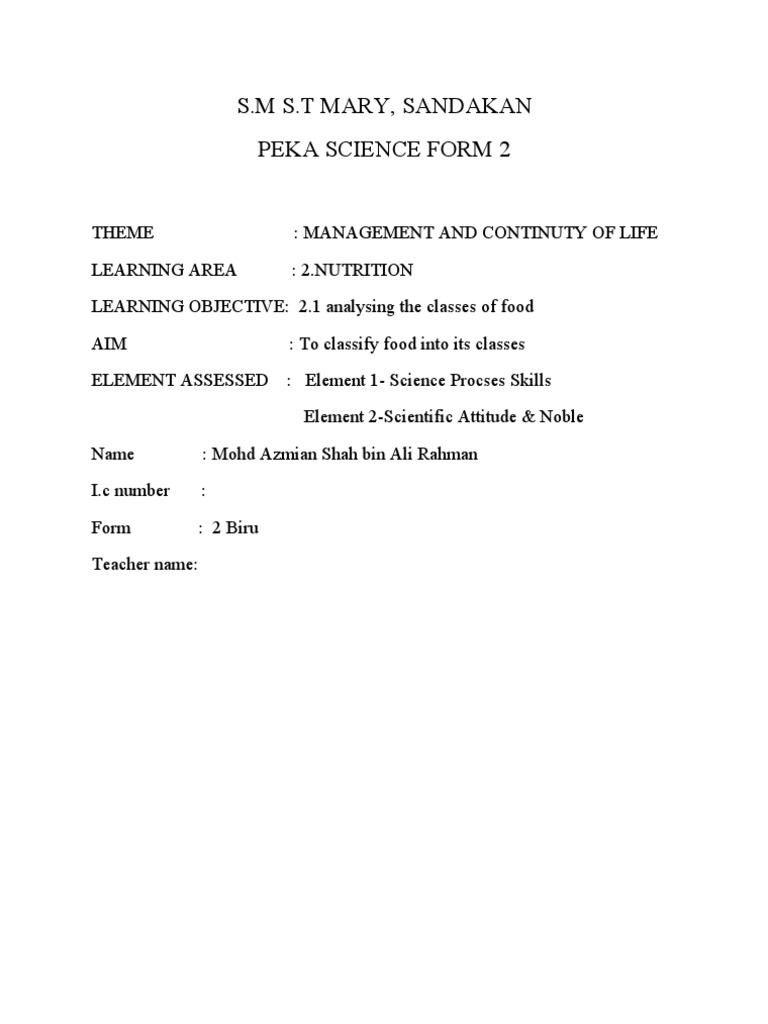 S.M S.T Mary, Sandakan Peka Science Form 2 | PDF | Technology & Engineering