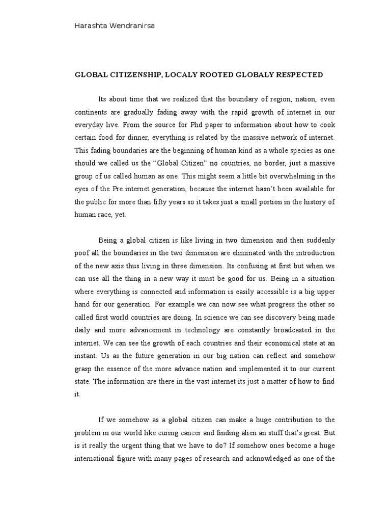 Global Citizenship Localy Rooted Globaly Respected Harashta