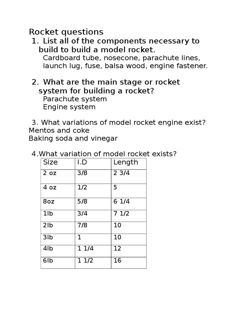 Rocket Questions PDF