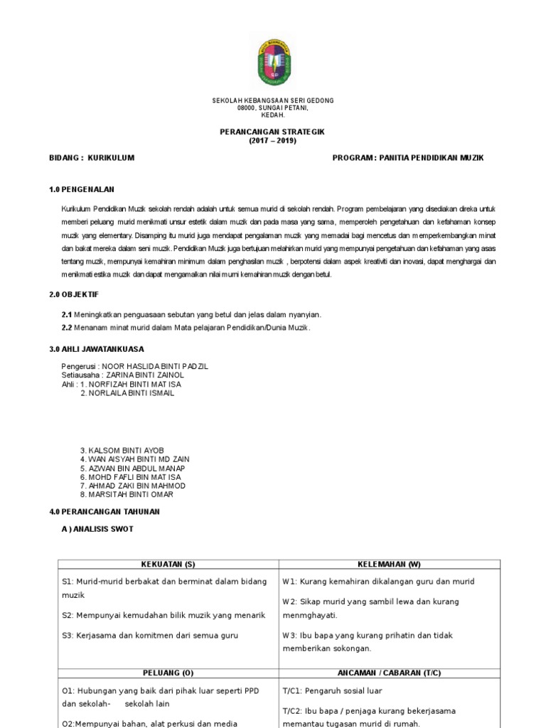 Pelan Strategik Panitia Muzik 2017-2019