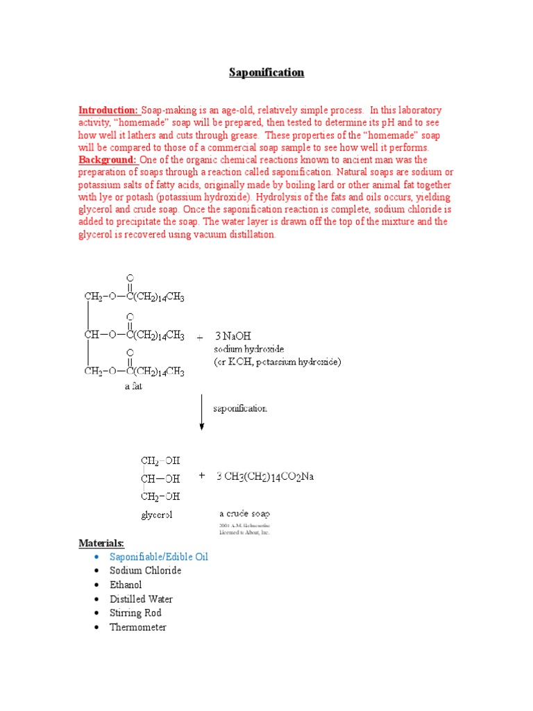 Saponification Lab PDF Soap Chemical Compounds