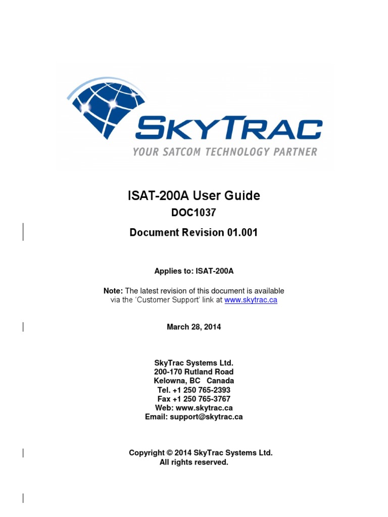 ISAT-200A User Guide: DOC1037 Document Revision 01.001 | PDF | Short ...