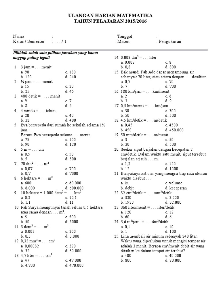 Ulangan Harian Matematika Debit