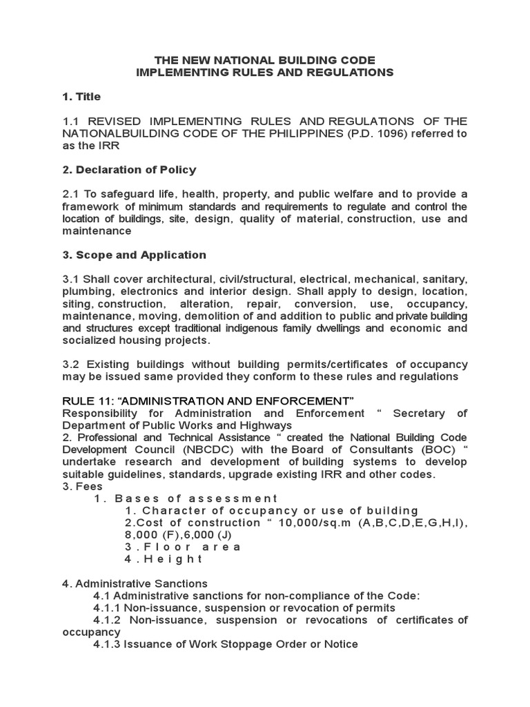 The New National Building Code PDF Building Code Specification
