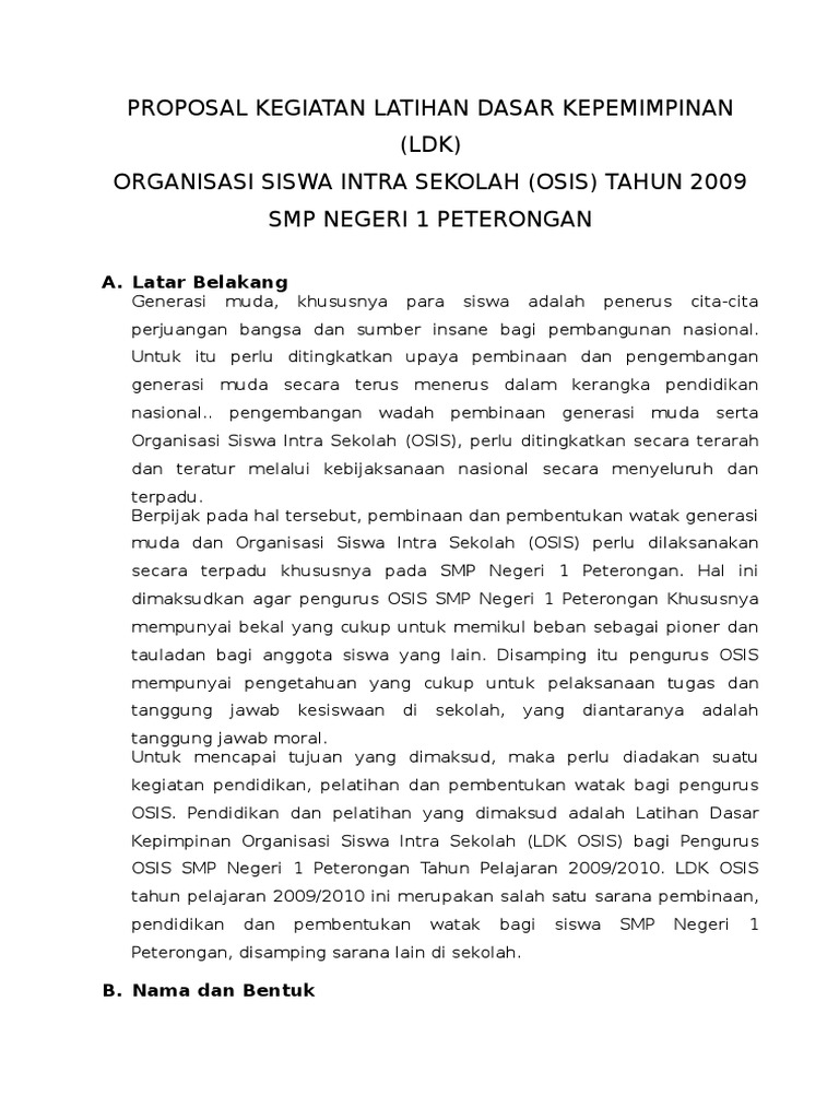 Contoh Proposal Kegiatan Ldk Osis Doc