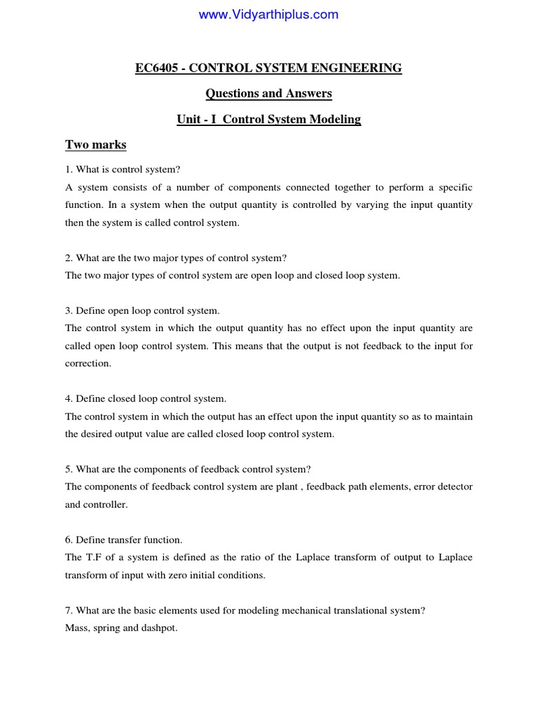 Ec6405 - Control System Engineering Questions and Answers Unit - I ...