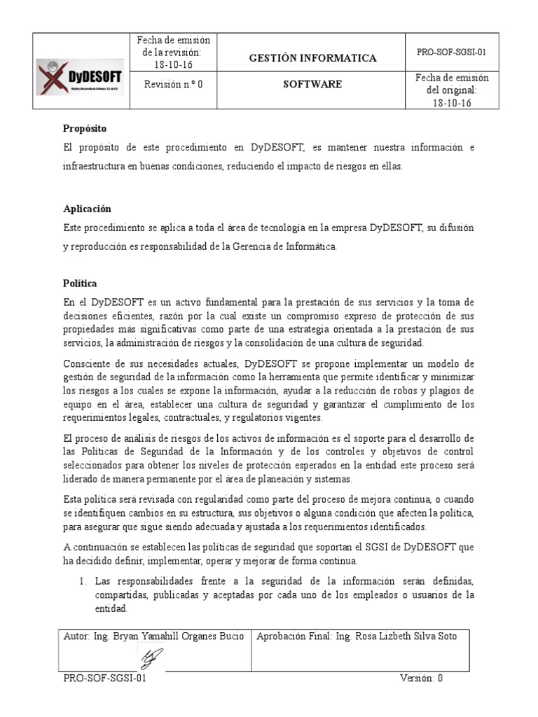 Procedimiento Sgsi Pdf Seguridad De Información Software