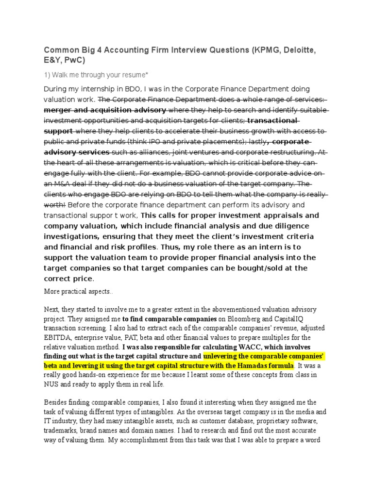 Common Big 4 Accounting Firm Interview Questions PDF