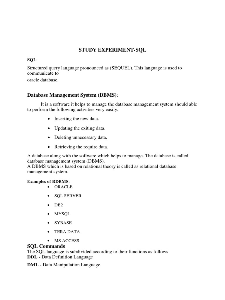 SQL Database Management Overview | PDF | Relational Database | Sql