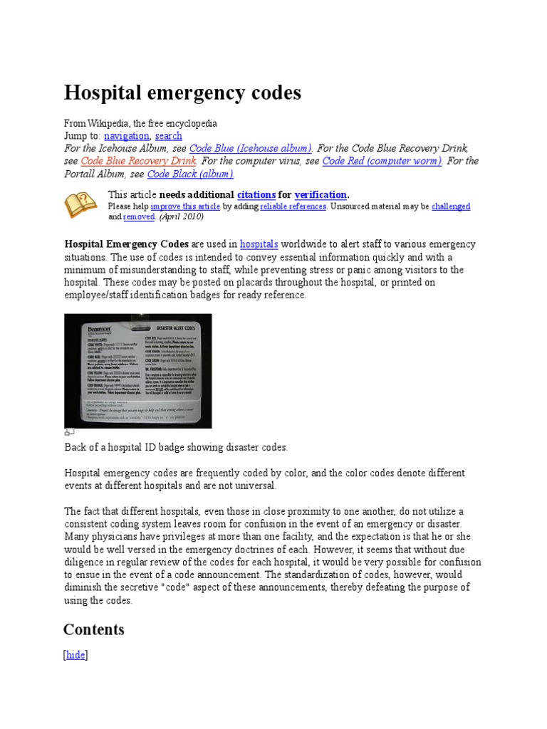 Hospital Emergency Codes Emergency Department Hospital