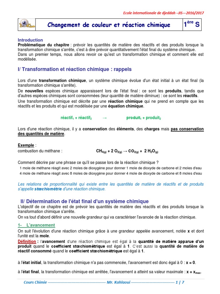 Réactions et transformations chimiques | PDF | L'absorbance ...