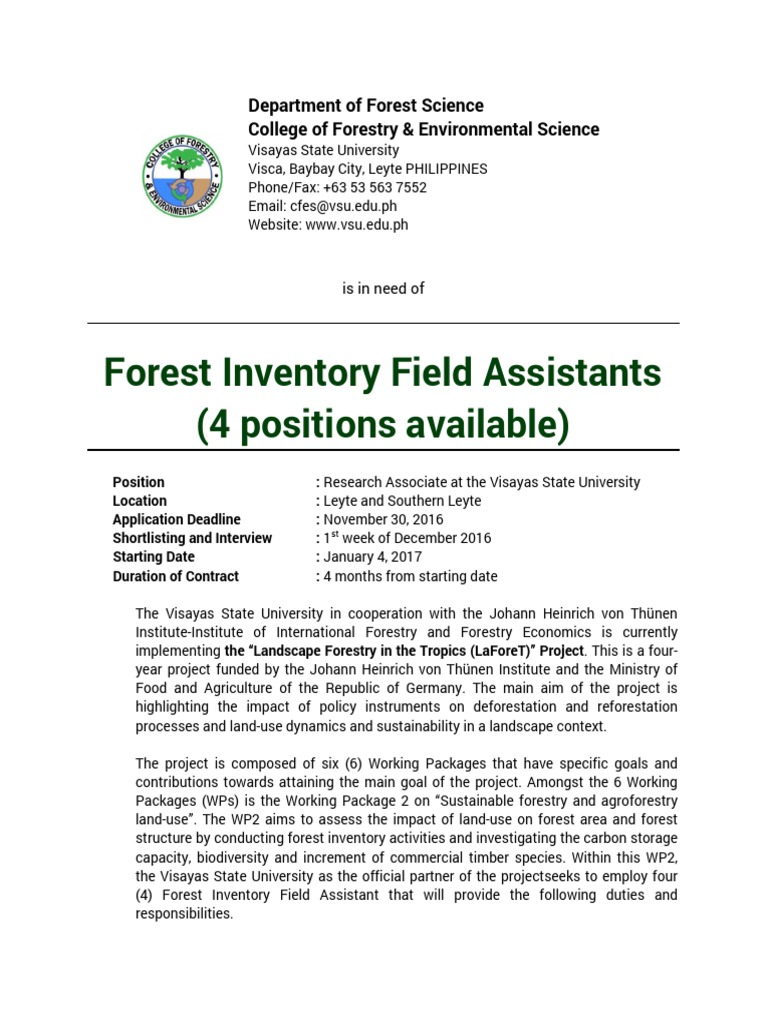 Forest Inventory Field Assistants Needed | PDF | Forestry | Forests