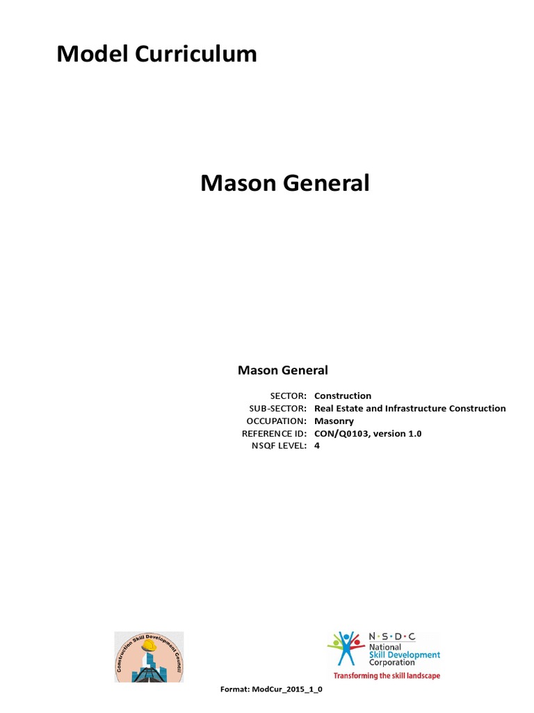Mason General Training Curriculum | PDF | Masonry | Concrete